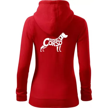 Dámská mikina Cane corso nápis v těle - Dámská mikina trendy zipper s kapucí - L ( Červená )