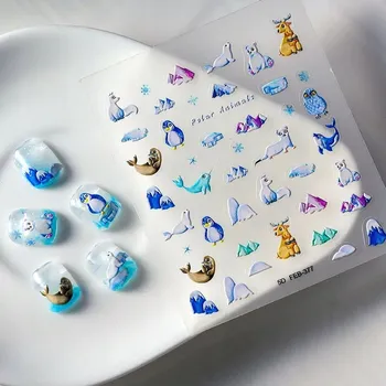 ZIMNÍ Samolepky na nehty Samolepící konvexní vzory - Zvířata
