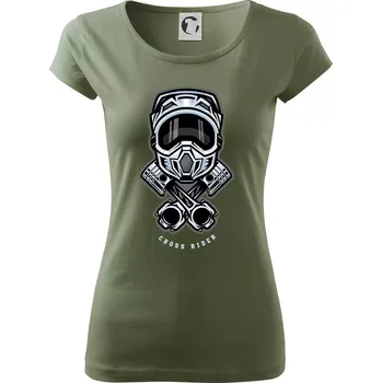 Dámské tričko Cross rider písty helma - Dámské triko Pure - S ( Khaki )