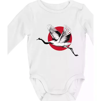 Japan culture - čáp - Body kojenecké s dlouhým rukávem - Dlouhý r. do 3 měs ( Bílá )