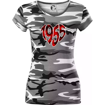 Dámské tričko 1955 v srdci - Dámské maskáčové triko - L ( Šedý maskáč )