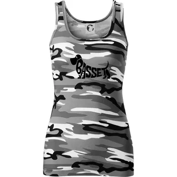 Dámské tričko Basset nápis v těle - Dámské Maskáčové tílko - XS ( Šedý maskáč )