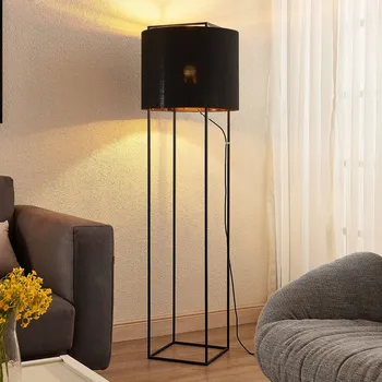 Lampička Lindby Kesta stojací lampa látka podstavec 4 tyče - kabel 350 cm černá, zlatá 1 x 60 W - Doprava zdarma