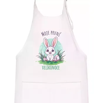 Kuchyňská zástěra Moje první velikonoce zajíc se zeleným pozadím - Dětská zástěra na vaření - Univerzální velikost ( Bílá )