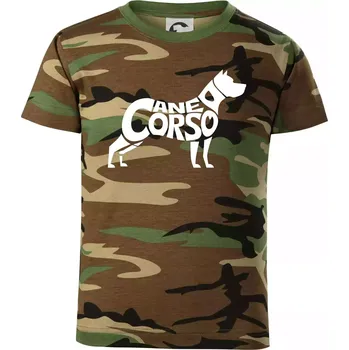 Chlapecké tričko Cane corso nápis v těle - Dětské maskáčové triko - 134 cm/8 let ( Hnědý maskáč )