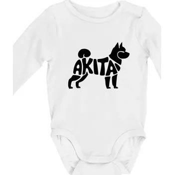 Akita Inu - Nápis v těle - Body kojenecké s dlouhým rukávem - Dlouhý r. 6-12 měs ( Bílá )