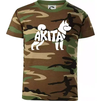 Akita Inu - Nápis v těle - Dětské maskáčové triko - 134 cm/8 let ( Hnědý maskáč )