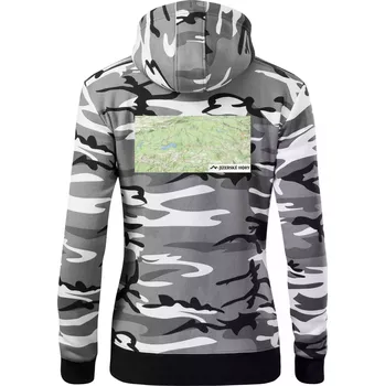 Dámská mikina Jizerské hory mapa - Dámská mikina trendy zipper s kapucí - S ( Šedý maskáč )