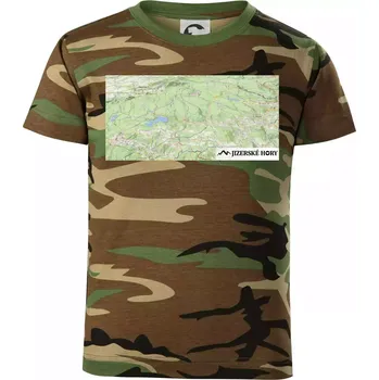 Jizerské hory mapa - Dětské maskáčové triko - 122 cm/6 let ( Hnědý maskáč )