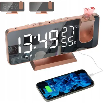 Budík ZEGAR BUDZIK S PROJEKTOREM 180° LED DIGITÁLNÍ RÁDIOBUDÍK NOČNÍ 12/ RŮŽOVÝ