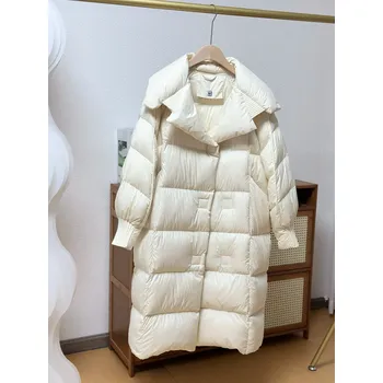 Dámská parka prošívaná zimní bunda s kožešinou a husím peřím Barva: Béžová, Velikost: S