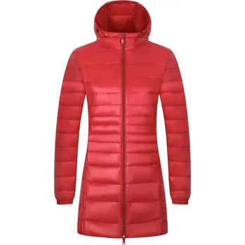 Pánský zimní kabát unisex zimní péřová bunda s kapucí a výplní plus size Barva: Červená, Velikost: L