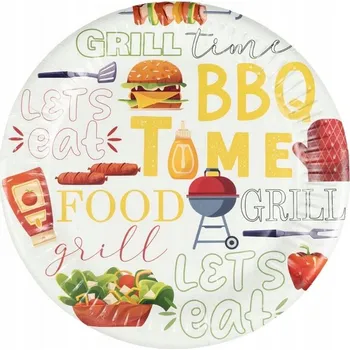 Talíř PAPÍROVÉ TALÍŘKY GRILL TIME ZAHRADNÍ PÁRTY NAROZENINY OSLAVA 8KS 18CM
