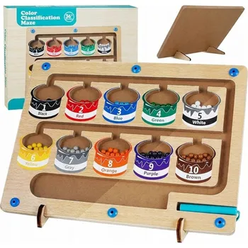 Dřevěná hračka Magnetická tabule labyrint kuličky čísla třídič Montessori pro děti