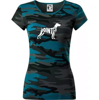 Pointer nápis v těle - Dámské maskáčové triko - M ( Petrolejová maskáč )