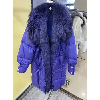 Dámská parka Dlouhý péřový kabát s límcem z liščí kožešiny Velikost: L, Barva (Varianta): All pp