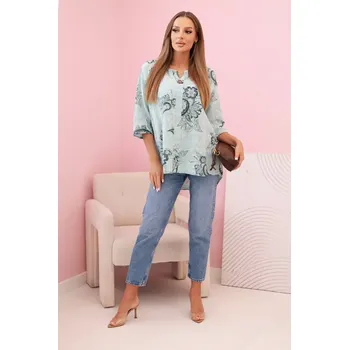 Dámská halenka Kesi Włoski Dámská bavlněná blůza s ohrnutým rukávem a vzorem paisley mátová Kesi Włoski tyrkysová | světle modrá | růžová 3355132
