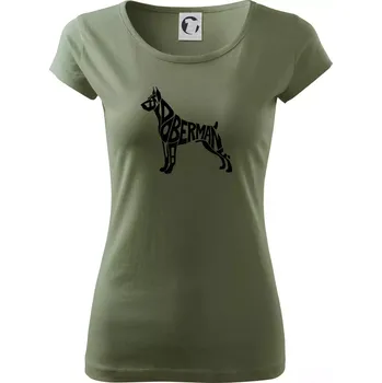 Dámské tričko Doberman - nápis v tělě - Dámské triko Pure - 2XL ( Khaki )