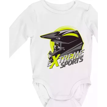 Kojenecký body Motocross extreme sports helma - Body kojenecké s dlouhým rukávem - Dlouhý r. do 3 měs ( Bílá )