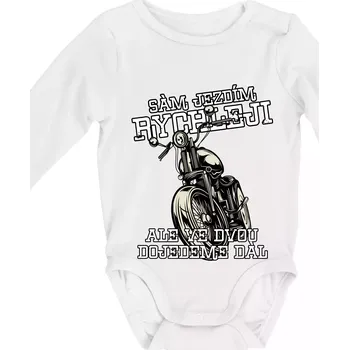 Kojenecký body Sám jezdím rychleji, ale ve dvou dojedeme dál - Body kojenecké s dlouhým rukávem - Dlouhý r. do 3 měs ( Bílá )