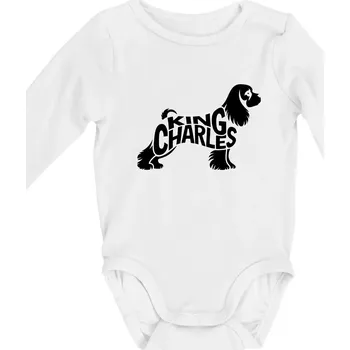 Kavalír king Charles španěl nápis v těle - Body kojenecké s dlouhým rukávem - Dlouhý r. do 3 měs ( Bílá )