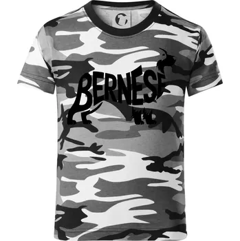 Chlapecké tričko Bernese Mountain Dog nápis v těle - Dětské maskáčové triko - 134 cm/8 let ( Šedý maskáč )