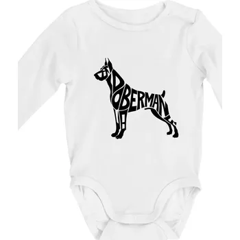 Kojenecký body Doberman - nápis v tělě - Body kojenecké s dlouhým rukávem - Dlouhý r. do 3 měs ( Bílá )