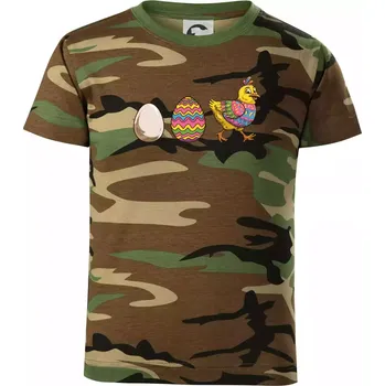 Evoluce vajíčka - velikonoce - slepice - Dětské maskáčové triko - 122 cm/6 let ( Hnědý maskáč )