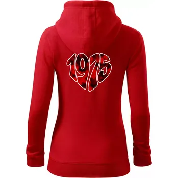 Dámská mikina 1975 v srdci - Dámská mikina trendy zipper s kapucí - M ( Červená )