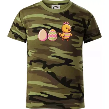 Evoluce vajíčka - velikonoce - kuře - Dětské maskáčové triko - 122 cm/6 let ( Zelený maskáč )