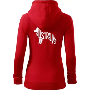 Dámská mikina Australský Ovčák - nápis v těle - Dámská mikina trendy zipper s kapucí - S ( Červená )