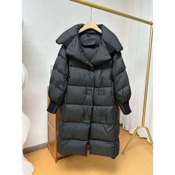 Dámská parka prošívaná zimní bunda s kožešinou a husím peřím Barva: Černá, Velikost: M