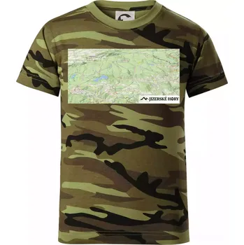Jizerské hory mapa - Dětské maskáčové triko - 134 cm/8 let ( Zelený maskáč )