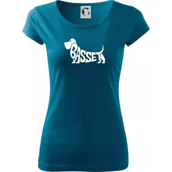 Dámské tričko Basset nápis v těle - Dámské triko Pure - L ( Petrolejová )