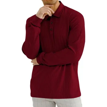 Pánský svetr Pánské polo tričko s dlouhým rukávem a žebrováním Barva: Červená, Velikost: S