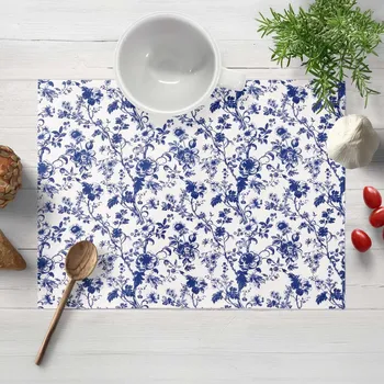 prostírání Bavlněné prostírání na stůl Sandra SA-639 Modré květiny na bílém 35x45 cm