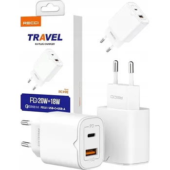 RYCHLÁ UNIVERZÁLNÍ SÍŤOVÁ NABÍJEČKA 20W USB C PRO TELEFON 3A PD QC3 RECCI