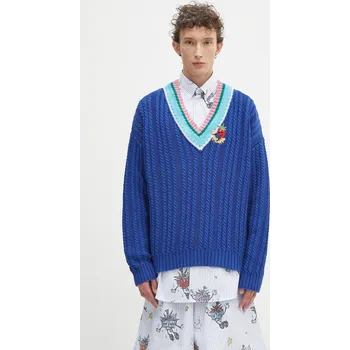 Pánský svetr Svetr Sky High Farm Cableknit v-neck, L, modrá, 55X