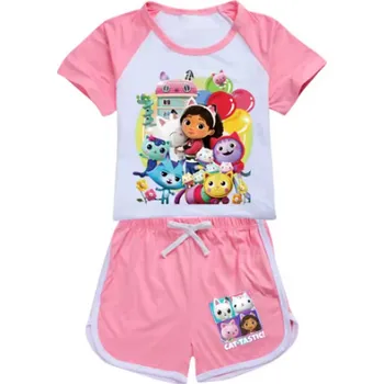 Gabby's Dollhouse Dětský letní set - tričko + kraťasy s motivem "Gabby's Dollhouse" Barva: 23) růžová, Velikost: 110