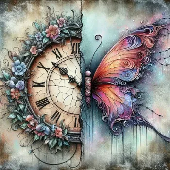 Látkový panel - Ciferník, motýl - MO-75 Velikost: 25x25cm, Materiál: Kočárkovina