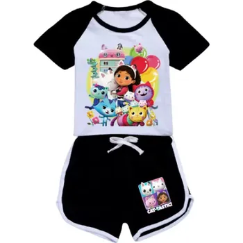 Gabby's Dollhouse Dětský letní set - tričko + kraťasy s motivem "Gabby's Dollhouse" Barva: 19) černá, Velikost: 140