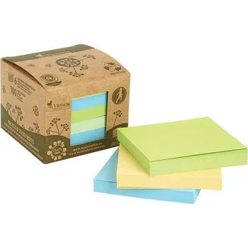 Samolepící bloček VICTORIA samolepicí recyklovaný bloček pastelový 75 × 75 mm – mix barev, 6 × 100 listů, ECO