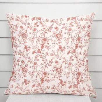 Povlak na dekorativní polštářek Bavlněný povlak na polštář Sandra SA-640 Lososové květiny na bílém 50 x 60 cm