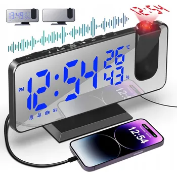 Budík BUDÍK S PROJEKTOREM 180° LED DIGITÁLNÍ RÁDIOBUDÍK NOČNÍ 12/ BÍLÝ