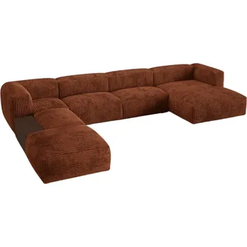 Pohovka Micadoni Terakotově červená manšestrová rohová pohovka Martina 406 cm, levá