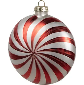 Vánoční ozdoba Červeno-bílá skleněná vánoční cetka ve tvaru kruhu Maryl – 10x4x10 cm