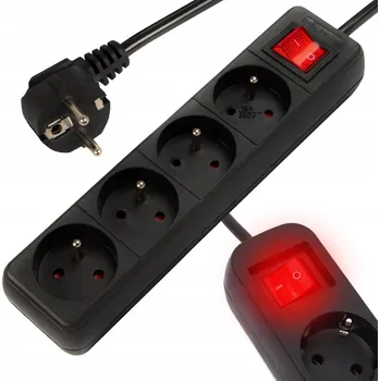 Napájecí kabel Prodlužovací Kabel Zásuvková Lišta 3m, 5 zásuvek s uzemněním, černý