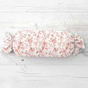 Dekorativní polštářek Polštář válec bonbon Sandra SA-640 Lososové květiny na bílém 15x60 cm