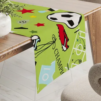 ubrus Dětský bavlněný běhoun na stůl Sandra SA-645 Fotbal to je hra - na zeleném 35x120 cm