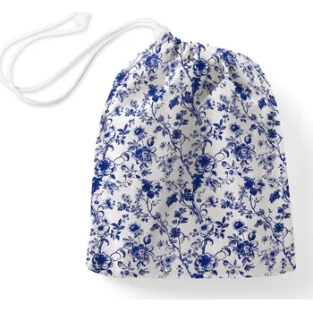 Školní sáček Bavlněný pytlík/sáček na přezůvky Sandra SA-639 Modré květiny na bílém